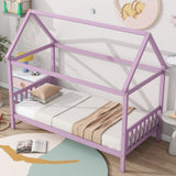 Twin House Bed with Headboard and Footboard, Twin Rubber Wood Bed with House Frame,Pink W504P225964