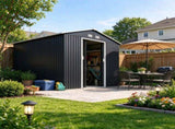 11' x 9' Metal Garden Storage Shed with Foundation Kit, Double Lockable Doors for Outdoor Tools & 50638684