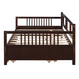Full Size Daybed Wood Bed with Twin Size Trundle,Espresso WF295131AAP