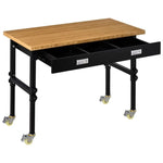 ZUN 47" Garage Work Bench with Drawer and Wheels, Height Adjustable Legs, Bamboo Tabletop Workstation 55699608