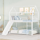 ZUN Twin Over Twin Metal Bunk Bed With Slide,Kids House Bed White MF313919AAK