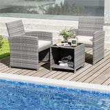 White 3 Pieces Patio Furniture Set with Tempered Glass Coffee 54671304