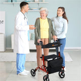 2-in-1 Red Rollator Walker & Wheelchair - 330 lbs Capacity, 8" PVC Wheels X-Shaped Structure 93513212