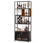 ZUN 82.7" Industrial Tall Black Bar Wine Rack Cabinet with Glass Holder Wood Home Bar Cabinet WF325110AAB