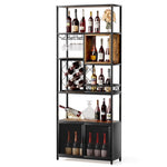 ZUN 82.7" Industrial Tall Black Bar Wine Rack Cabinet with Glass Holder Wood Home Bar Cabinet 05677437