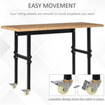 ZUN 59" Garage Work Bench with Wheels, Height Adjustable Legs, Bamboo Tabletop Workstation Tool Table 84066089