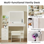 ZUN Vanity table with LED-lit mirror with power outlet and hairdryer shelving, with 4 drawers and W1668P197385