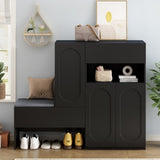 ON-TREND Elegant 2-in-1 Shoe Cabinets with Soft Cushion, Modern Storage Bench with Arched Doors & 12590496