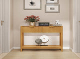 Mid-Century Modern Fluted Console Table with 2 Drawers & Open Shelf, Oak Finish Narrow Entryway W2557P515569