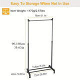 ZUN Garment Racks 3ft-5.18ft Height Adjustable Clothes Stand Foldable Clothes Hanger w/ Wheels Storage 59687862