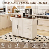 White Kitchen Island Cart with Foldable Tabletop & Drop Leaf - Mobile Breakfast Bar on Wheels with W2700P300558