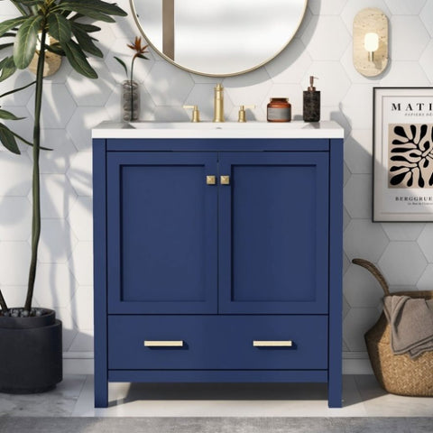 ZUN 30" Blue Bathroom Vanity Single Sink, Combo Cabinet Undermount Sink, Bathroom Storage Cabinet 89172432