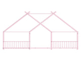 Pink Flat Bed House Shape with Side Guardrails Twin Children's Iron Bed 57389908