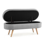 ZUN Ottoman Oval Storage Bench,Rubber Wood Legs-Grey W2181P189972