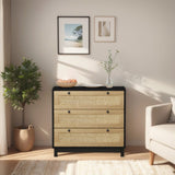 30.31"3-Drawers Storage Cabinet Rope Woven Drawer,for Bedroom,Living Room,Dining Room,Hallways,Black W757P151925