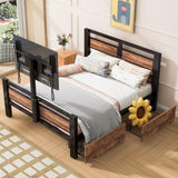 Twin Size Metal Platform Bed with MDF Headboard and Footboard,Two Storage Drawers and Rotatable TV WF309871AAB