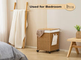 78L Laundry Hamper with Lid and Wheels, Woven Rattan Rolling Laundry Hamper 70463493