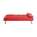 ZUN 67" Red Leather Multifunctional Double Folding Sofa Bed for Office with Coffee Table 65824052