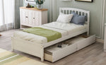 ZUN Twin Platform Storage Bed Wood Bed Frame with Two Drawers and Headboard, White 38170563