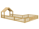 Twin Size House Floor Bed, Double Twin Floor Bed with Door and Full-length Guardrails, W1580P327129