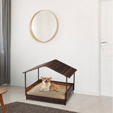 ZUN Wicker Dog House, Elevated Rattan Dog Bed with Canopy and Washable Cushion Cover, Indoor Outdoor 45848944