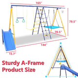 ZUN 500 lbs 7 in 1 Set for Kids Backyard Outdoor A-Frame Heavy-Duty Metal Sets with Slide, 2 90938551