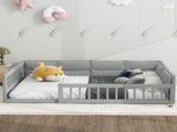 Wood Full Size Upholstered Platform Bed with Guardrail and Pillow, Gray WF323090AAE