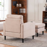 Beige Upholstered Armchair and Storage Ottoman Set - Comfortable Single Sofa with Cup Holders and W1901P149127