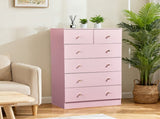 25.98"*15.75"*43.7" 5-Tier 6-Drawer Cabinet Drawer Dresser with Gold Handles Macaron Pink 89911285