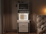 Small Vanity Desk with Mirror and LED Lights, Makeup Table with Charging Station and Storage Shelves 79311822