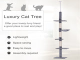 102" Height-Adjustable Cat Tree Floor-to-Ceiling Design, 5 Platforms, Scratching Posts, Hammock, 04341956