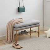 ZUN End of Bed Bench with Shelf, Linen Upholstered Storage Shoe Bench, Modern Bedroom Bench with Metal W2725P207314