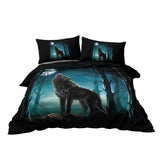 Moon Wolf Green Watercolor Forest Wolf Landscape Duvet Cover Sets 3 Pieces Wild Animal 52266083