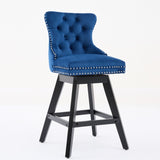 Swivel Velvet Barstools with Button Tufted Decoration and Wooden Legs, and Chrome Nailhead Trim, W1143P241331