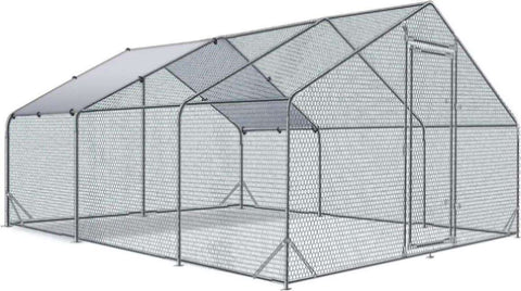 ZUN Large Metal Chicken Coop Walk-in Poultry Cage Hen Run House Rabbits Habitat Cage Spire Shaped Coop W112941612