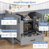 30-inch Bathroom Vanity with Single Sink, Solid Wood Frame MDF, 2 Soft-Close Doors, 1 Divided N729P299363E