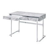 Rectangular Writing Desk with 2 Drawers, White Engineered Stone Top and Chrome B016P311828