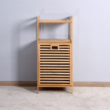 ZUN Bathroom Laundry Basket Bamboo Storage Basket with 2-tier Shelf 17.32 x 13 x 37.8 inch W40934117