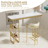 ZUN 55.1" Modern Straight Bar Table with Shelves in White & Gold WF322497AAG