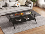 Rectangle Coffee Table with Tempered Glass top and Black MDF Shelf, Modern Table for Living Room, W241142567