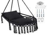 Black Boho Macrame Hanging Swing Chair with 2 Padded Cushions, 330LBS Capacity Hammock Chair for 92131278