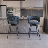 ZUN 26" Bar Chair Suede Woven Bar Stool Set of 2,Black legs Barstools No Adjustable Kitchen Island W2189P180367