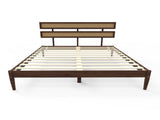 Dark walnut wood painted finish rattan and pine wood double headboard King size bed, Bohemian 01800575