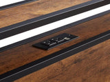 Twin Size Metal Platform Bed Frame with Wooden Headboard and Footboard with USB LINER, No Box Spring 77772599