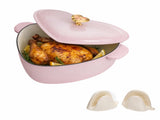 Enameled cast iron heart-shaped cooking pot, 24 cm inner diameter, 4 QT, gold heartshaped handle, 47502047