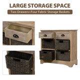 Rustic Storage Cabinet with Two Drawers and Four Classic Rattan Basket for Dining Room/Living Room 94374458