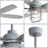 52-Inch Cement Grey Ceiling Fan With E26 Light,Glass Lampshade,5 Plywood Blades,Noiseless DC Motor,6 W934P360365
