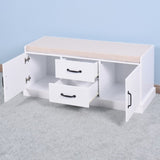 ZUN Wooden Entryway Shoe Cabinet with 2 Drawers and 2 Doors Living Room Storage Bench with White Cushion 65956808