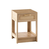 15.75" Rattan End table with drawer, Modern nightstand, side table for living room, bedroom,natural W126573115