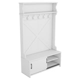 Hall Tree with Top Shelf and Storage Bench, Hallway Shoe Cabinet with Sliding Doors, Coat Rack with W1307P175739